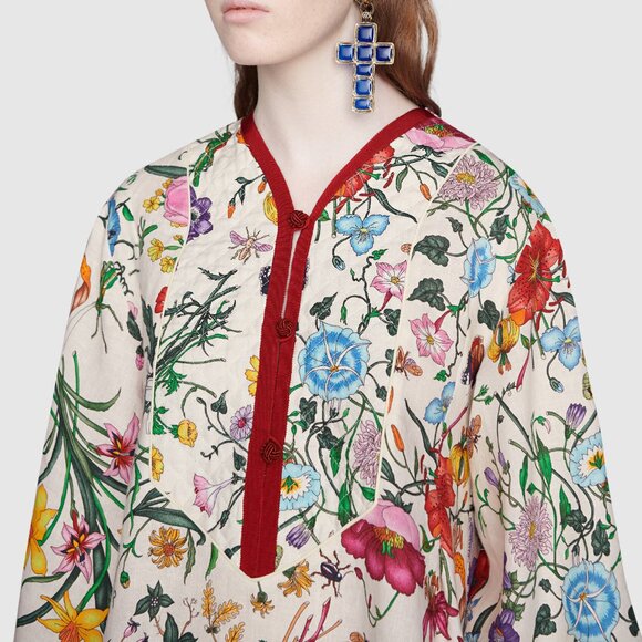 GUCCI DRESS LINEN FLORA PRINT KIMINO STYLE ASYMMETRIC SKIRT - Picture 8 of 11